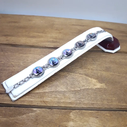 Vtg. Art Deco Butterfly Wing Jewelry Wilderness Theme Silvertone Bracelet 6.5"