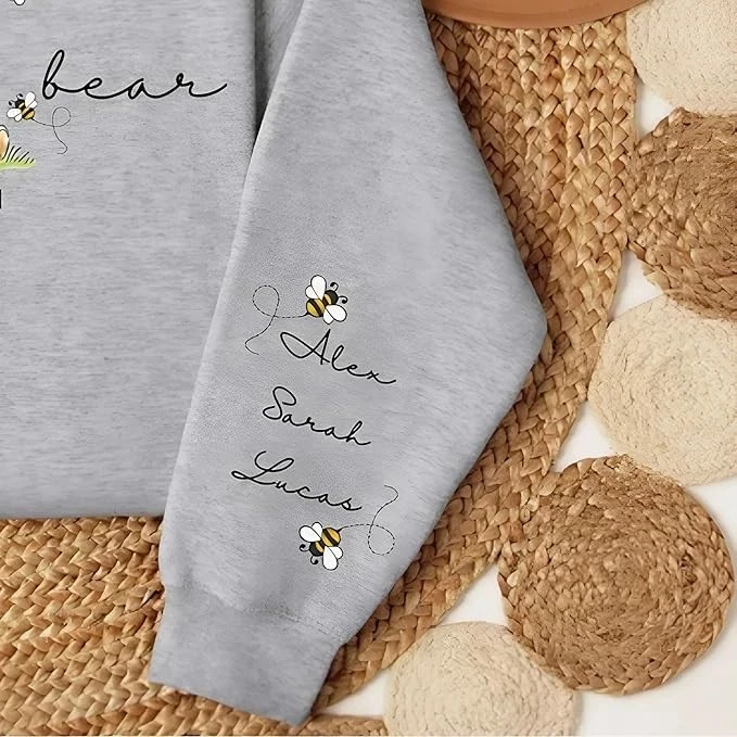 Sudadera personalizada mamá oso para mujer, nombres personalizados para niños en la manga Foto 4 de 4