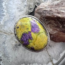 Sterling Southwestern Style Large Oval Atlantisite Decorated Ring 8.5 For Women