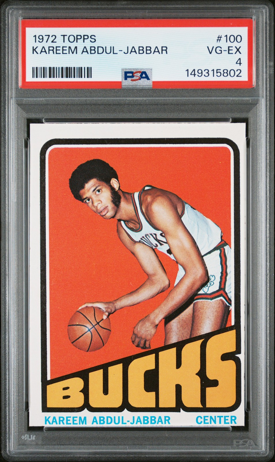 1972 TOPPS #100 KAREEM ABDUL-JABBAR PSA 4 view 1
