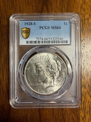 1928-S 1928S $1 US Peace Silver Dollar, PCGS MS64, Frosty,  Free Shipping