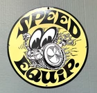 VINTAGE 12" MOON EYES SPEED EQUIP. GASOLINE OIL PORCELAIN PUMP STATION GAS SIGN