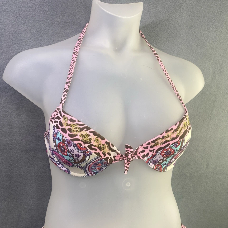 Bikini Cia Maritima L Estampado Animal Paisley Rosa Multi Brasileño Corbata Lateral Dorado Foto 3 de 4