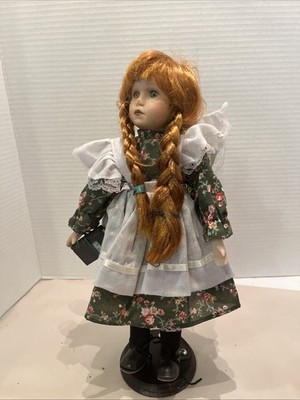 Vtg Anne Of Green Gables Braids Irish Alberon Porcelain Doll on Stand 12'' Tall