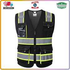 JKSafety Hi Vis Reflective Safety Vest for Men and Women JK220 Black Small