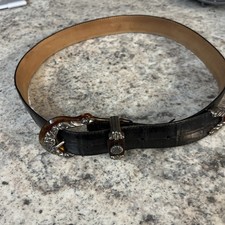 VTG Brighton Black Croc Leather Silver Buckle Tortoise Bake Lite Type Y2K 90s M