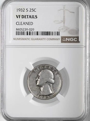 1932-S  25C WASHINGTON SILVER QUARTER  NGC VF DETAILS "CLEANED"  #8405239-029