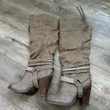 Western Cowboy Knee High Embellished Boots Ladies Retro Heels Riding Shoes Sz 6M