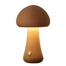 LED Night Light with Touch Switch Wooden Cute Mushroom Light Bedside Table Lamp