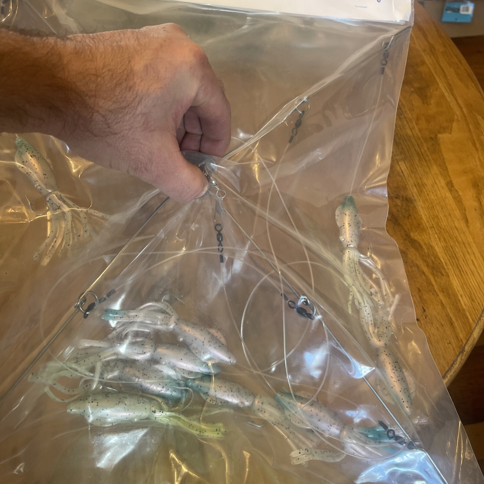 9” Umbrella Rig 4 Arm 11” With 5.5” Squid (9) 8/0 Mustad New Pkg Blue/pink Pep - Image 15