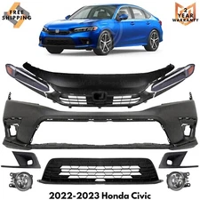 Front Bumper Cover Paintable & Headlight Assembly Kit For 2022-2023 Honda Civic