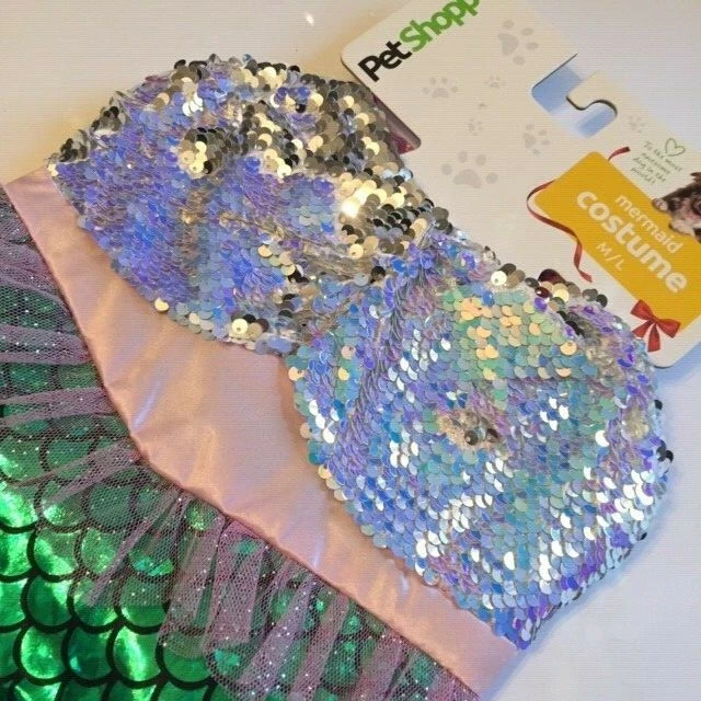 Pet Shoppe Mermaid Costume for Dogs Pets Pooch Sequins Tulle Glitter M/L NEW - Image 3 of 4