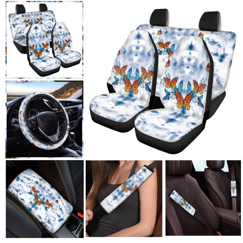8-10PCS Universal Car Seat Cover Set with Steering Wheel & Seat Belt Cushions