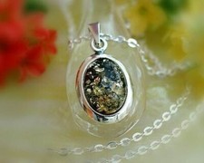 Bernstein Anhänger Silber 925 Bernstein grün gelb oval echt Sterlingsilber t3-2