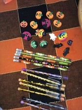 Halloween pencils-5 Regular  7 Lead  16 Halloween Themed erasers-New