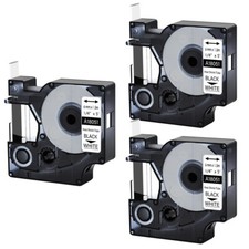 3PK 1/4" IND Heat-Shrink Tube Black on White 18051 Compatible DYMO Rhino 1000