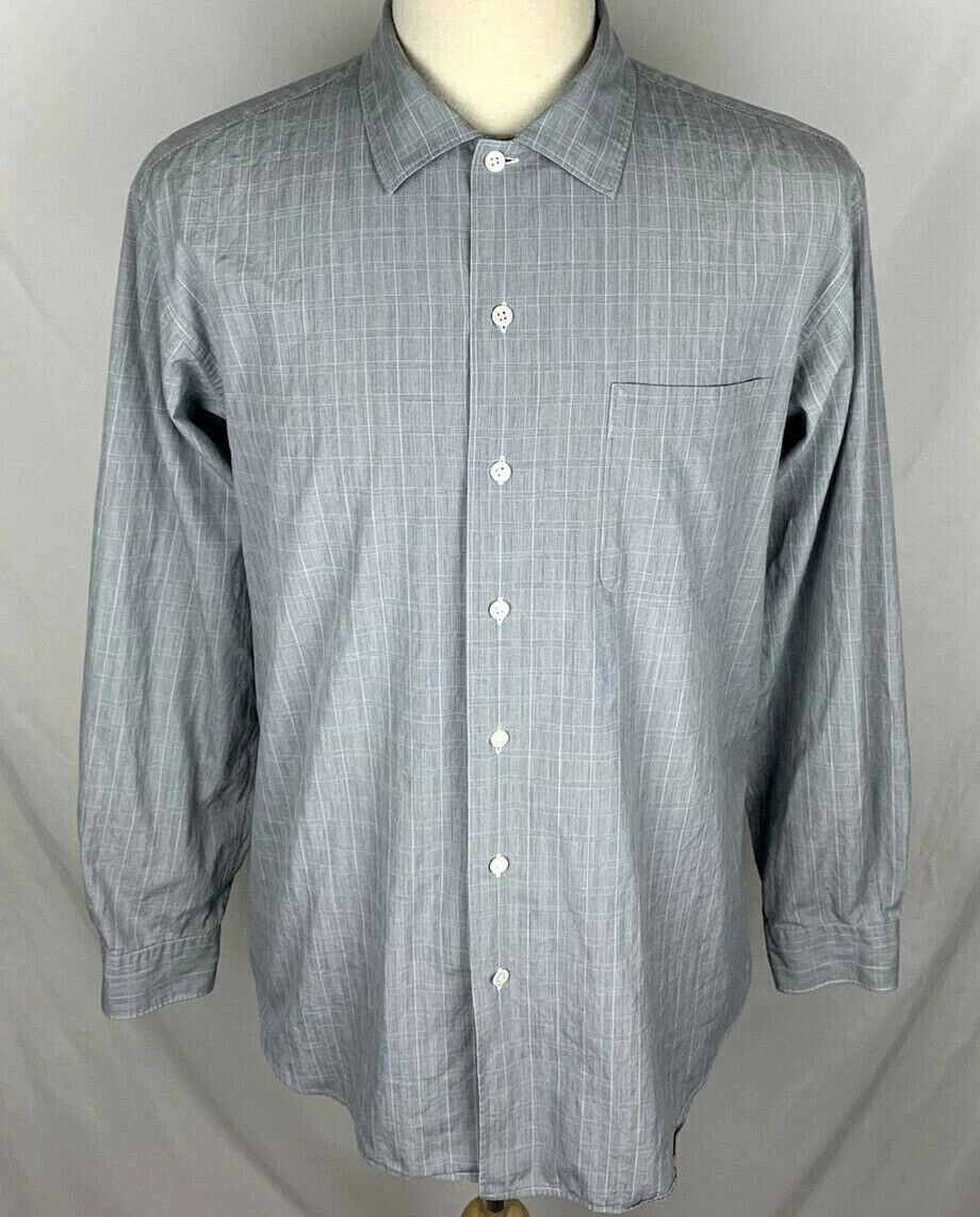 VTG POLO RALPH LAUREN BONNARD Mens LARGE Gray Check Long Sleeve