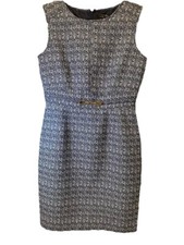 Tahari Arthur Levine White And Navy Sleeveless Lined Sheath Dress  6 Party Work