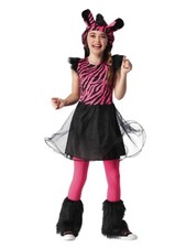 Girls Zebra Halloween Costume Dress Hood Tail Leg Warmers