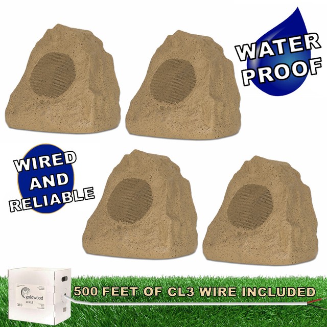 Theater Solutions Full Range Brown Outdoor Rock 4 Speaker Set w/ Wire Spa Yard | eBay