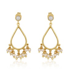 Beaded Pearl Gemstone 925 Silver Gold Plated Wedding Dangle Earrings Jewelry