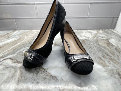 Antonio Melani size 6 Snakeskin Black Wedge Heels Silver Brand Embellished
