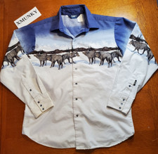 VTG Brooks Dunn Panhandle Slim Wolf Pack Pearl Snap Collared Shirt, sz Large
