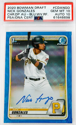 2020 Bowman Chrome Nick Gonzales 1st Bowman Auto Blue Wave Ref 