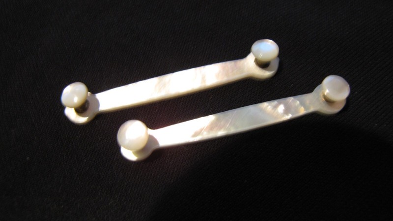 A Pair of Vintage Mother of Pearl Collar Bars Button Style 2 1/2"