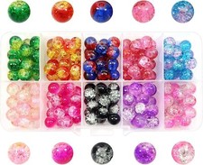 TOAOB 200pcs 10 Assorted Colors Crackle Lampwork Glass Beads 8mm, red/pink