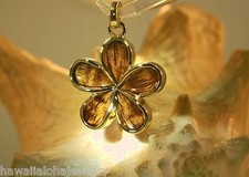 28mm Hawaiian 14k Gold Plated On Brass Genuine Inlaid Koa Wood Plumeria Pendant