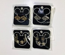 Disney Crown Star 4Pair Gold Silver Plated Earrings Jewelry Set Used
