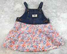Oshkosh Bogoh  Overall Dress Girls 9M Denim Floral Terraced Bottom