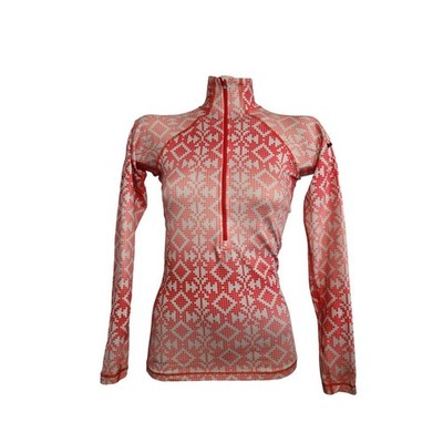 Nike Pro Hyperwarm Womens XS Red White Geometric Fair Isle Half Zip Base Layer