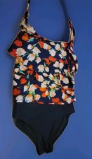 Women's Swimsuit Bathing Suit Sz 16 Black With Multicolor Tropical Flowers