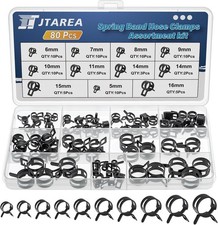 Spring Band Hose Clamps Assortment Kit 10Sizes 80Pcs 5mm 6mm 7mm 8mm Black