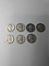 Lot Of 7 1940’s/‘50s Washington Quarters 90% Silver 41, 42, 45, 47, 50, 52