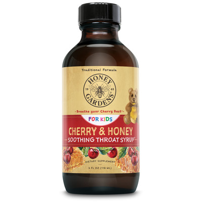 Honey Gardens Kids Cherry & Honey Soothing Throat Syrup, Herbal Infused Raw