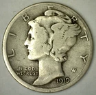 1919 D Silver Mercury Dime FINE Circulated 10c US Type Coin 10 Cent Denver