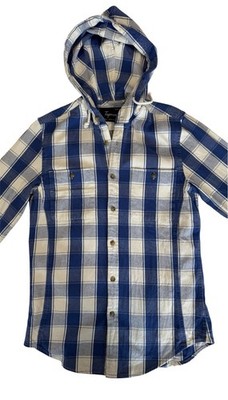 Topman Shacket Hooded  Size S Checked Chore Style Heavy Duty Cotton Blue