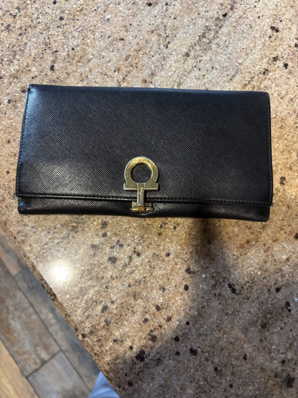 Salvatore Ferragamo Black Gancini Envelope Wallet Folding Credit Card Women