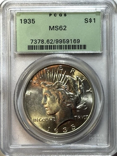 1935 Peace Silver Dollar $1 – PCGS MS62 – Last Year Issue – Solid Mint State