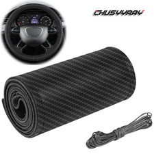 Genuine Leather Diy Car Steering Wheel Cover Anti-slip For 1538 Cm Black Us