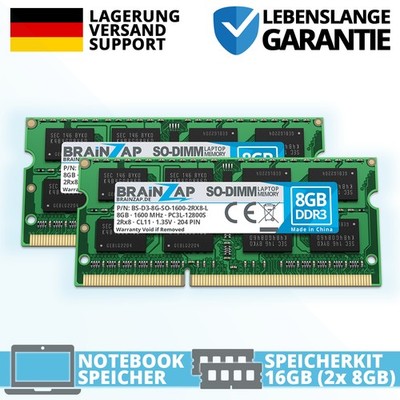 16GB DDR3 RAM SODIMM PC3L-12800S 2Rx8 1600 MHz 1.35V Laptop Speicher CL11 2x 8GB