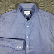 Charles Tyrwhitt Men's Shirt 18 36 Long Sleeve White Blue Regular Fit Cotton