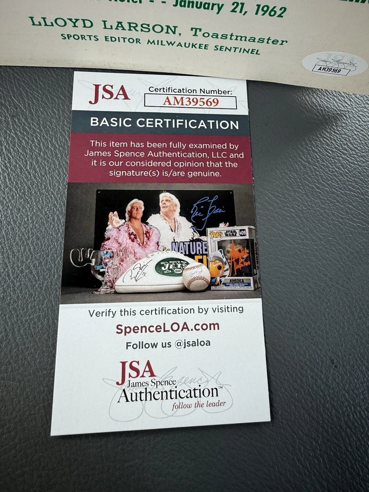 RARE! 1962 Warren Spahn HOF Signed Autographed 9th Annual Diamond Dinner JSA COA - Image 3 of 4