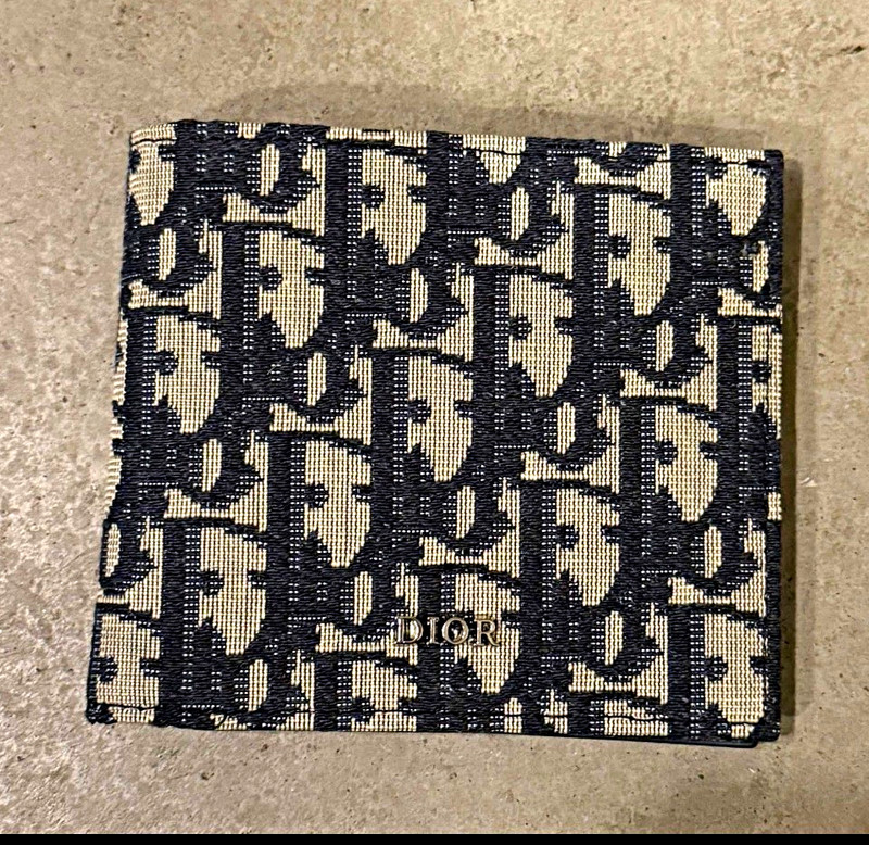 Dior Men's Monogram Logo Bifold Wallet Blue/Beige Credit Card