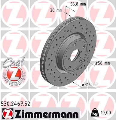 2 x ZIMMERMANN 530.2467.52 Bremsscheibe für SUBARU