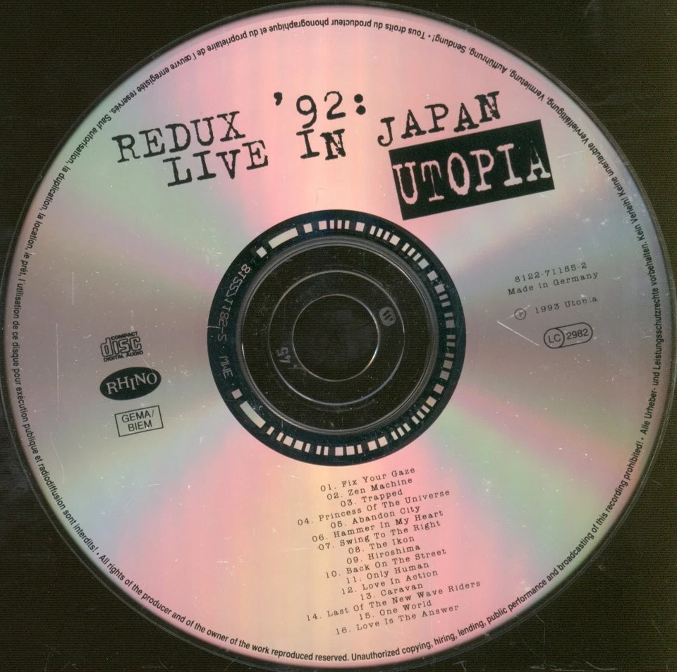 Utopia (Todd Rundgren) Redux '92: Live In Japan CD Deutschland Rhino 1993 CD - Bild 3 von 3