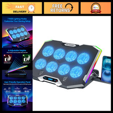 RGB Gaming Laptop Cooling Pad with 8 Fans, Adjustable Height, USB Ports Phone